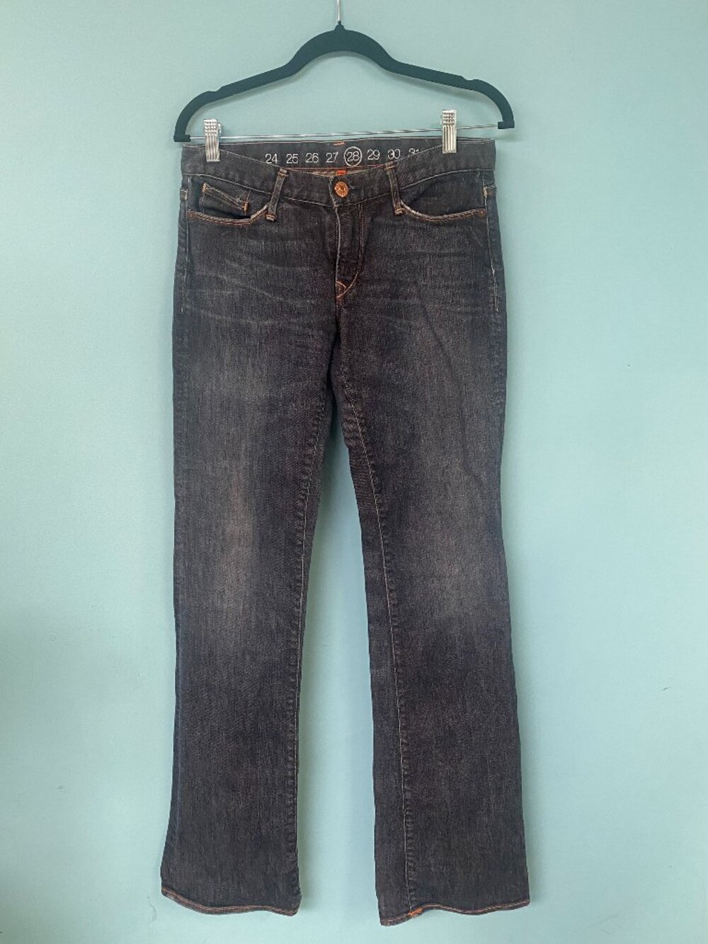 Vintage Earnest Sewn Barrow Low Flare Jeans Dark Wash 28